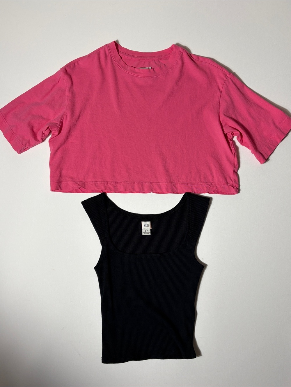 BDG Urban Outfitters Crop Top Bundle Pink Tee & Black Ribbed Tank Small